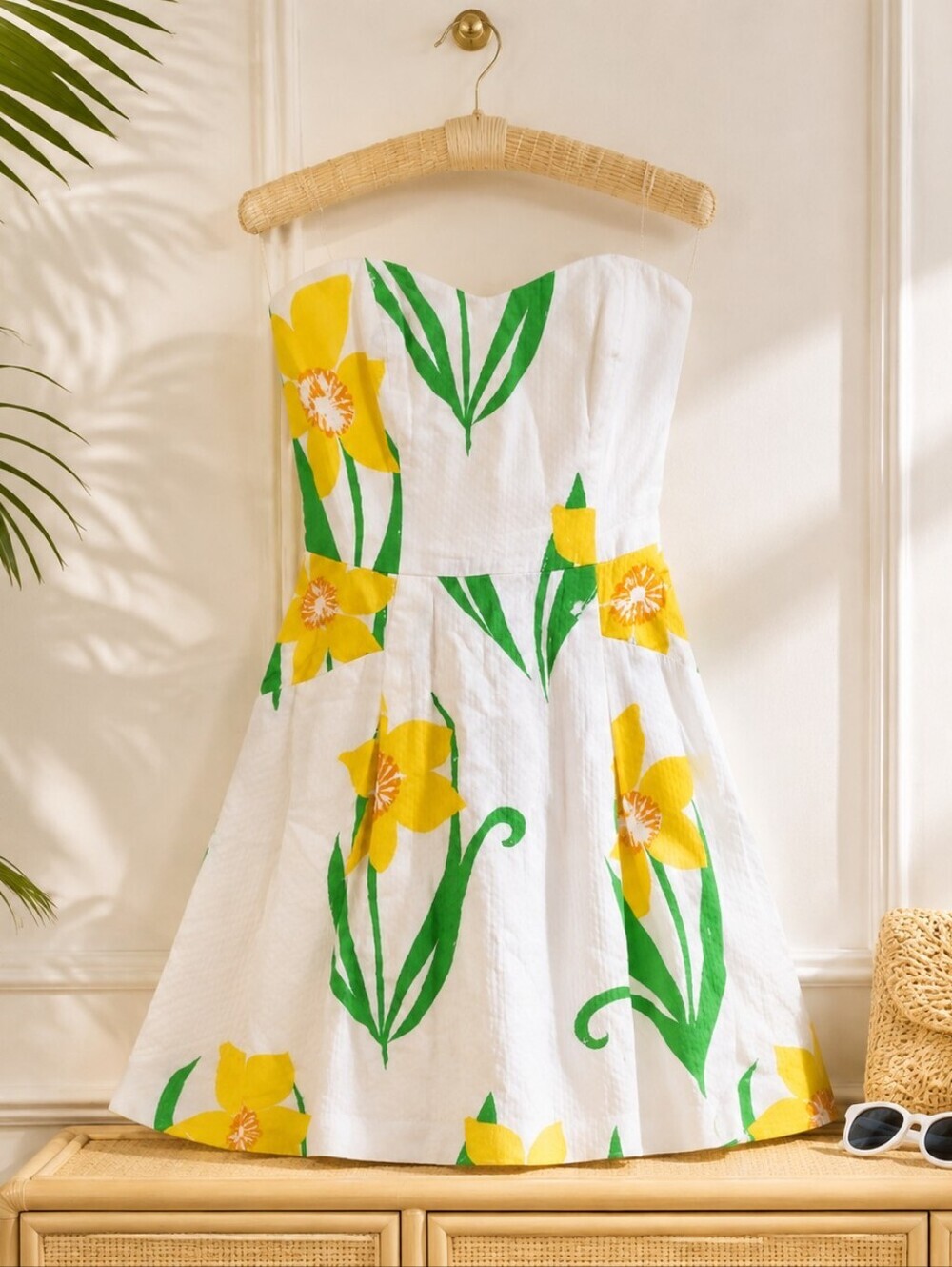 Lilly Pulitzer Strapless Sundress White Yellow Floral Resort
